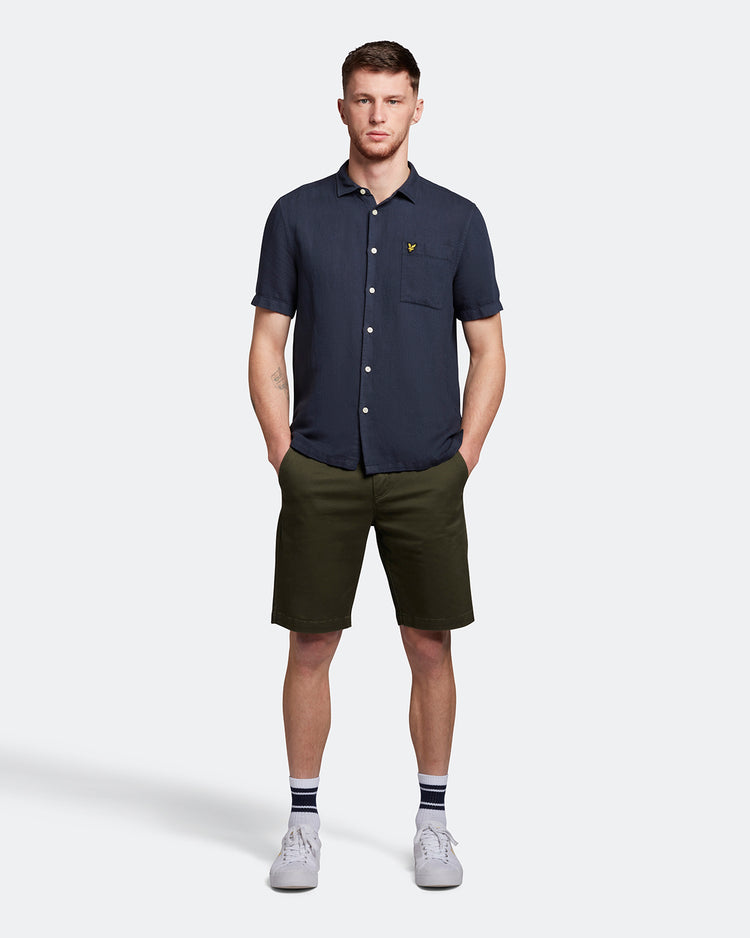 半袖麻混オックスシャツ