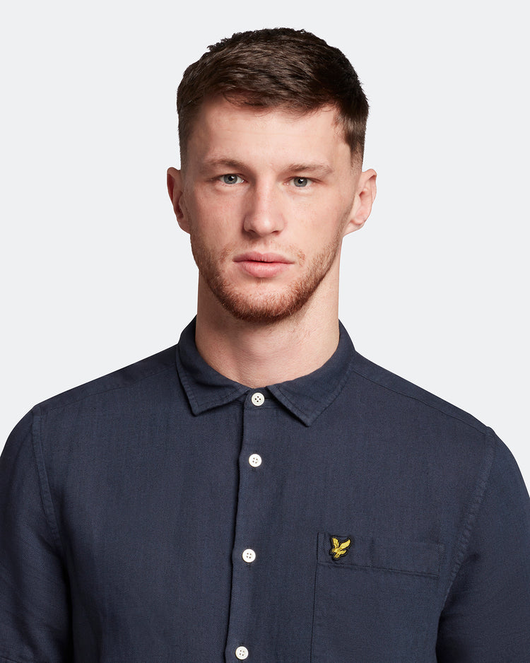 半袖麻混オックスシャツ